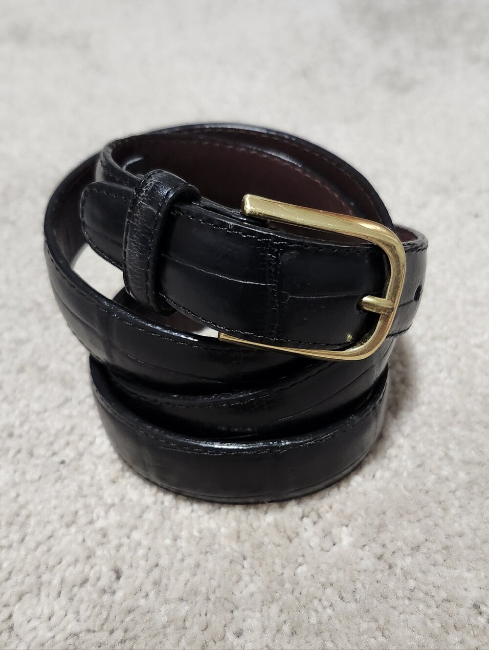 Brighton Men's Black Crocodile Belt Gold Buckle Size 38 Style# 48603